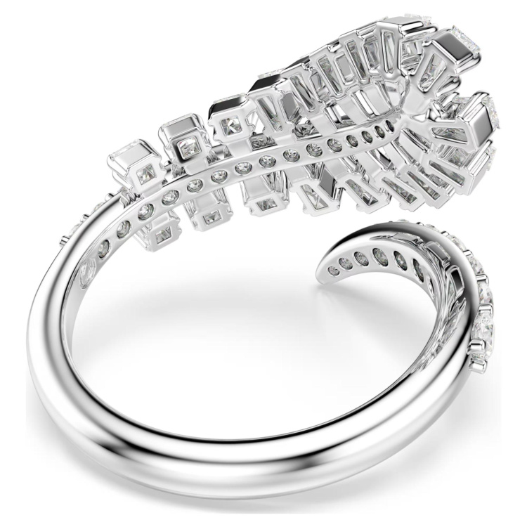 Vienna open ring Mixed cuts, Feather, White, Rhodium plated